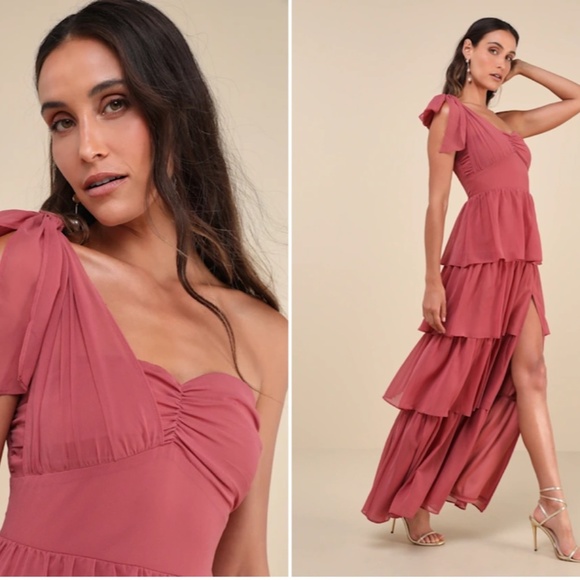 LULUS Sexy Prom Wedding Bridesmaid Tiered Ruffles Boho Flowy Romantic Maxi Dress - Picture 4 of 4